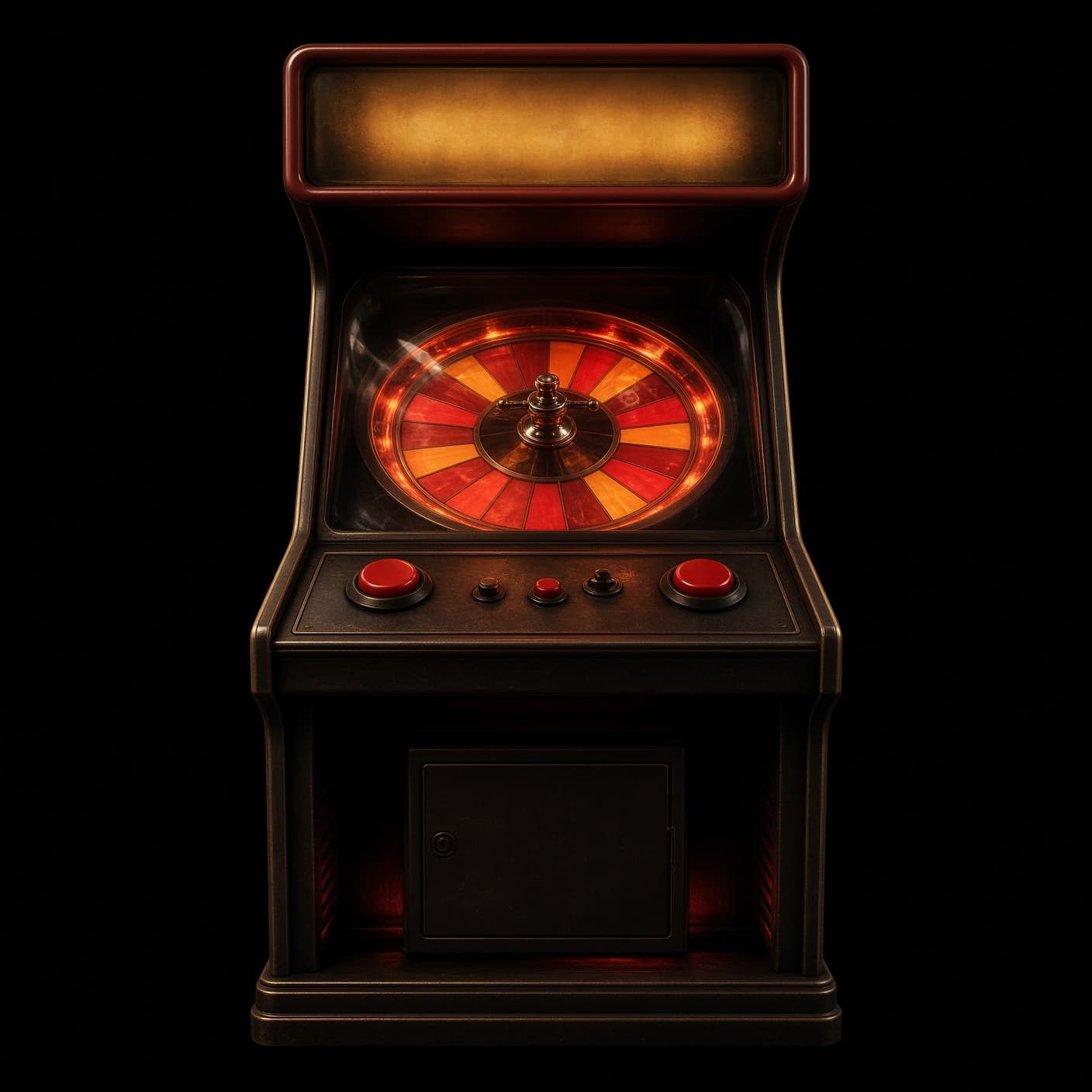 Retro arcade cabinet with a fiery roulette wheel