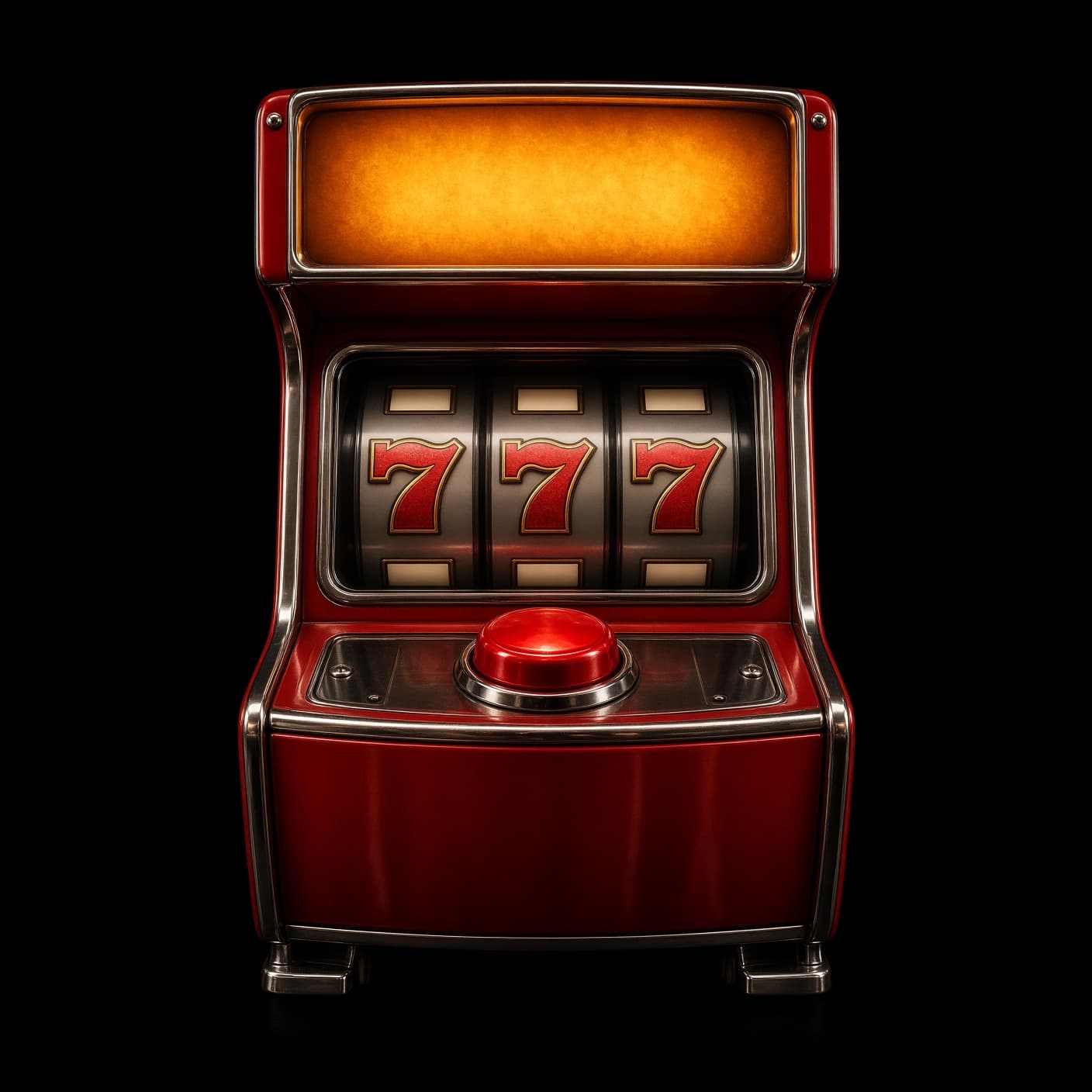 Retro slot machine cabinet showing three red sevens