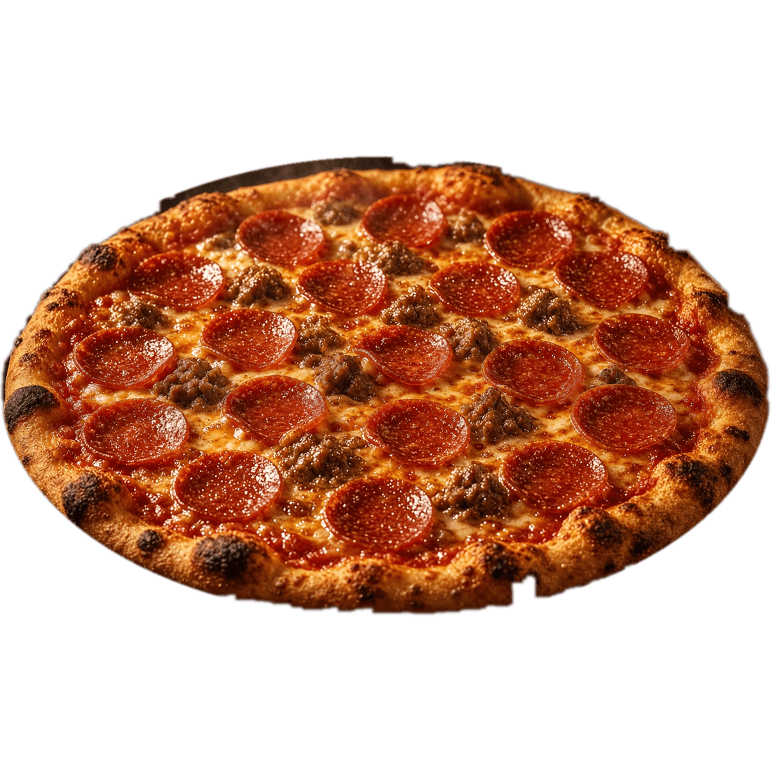 Whole thin-crust pepperoni and sausage pizza
