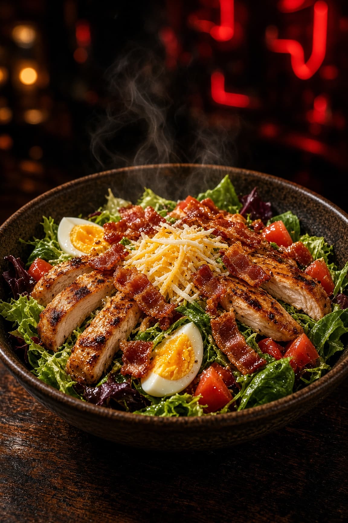 Chicken club salad with bacon and egg